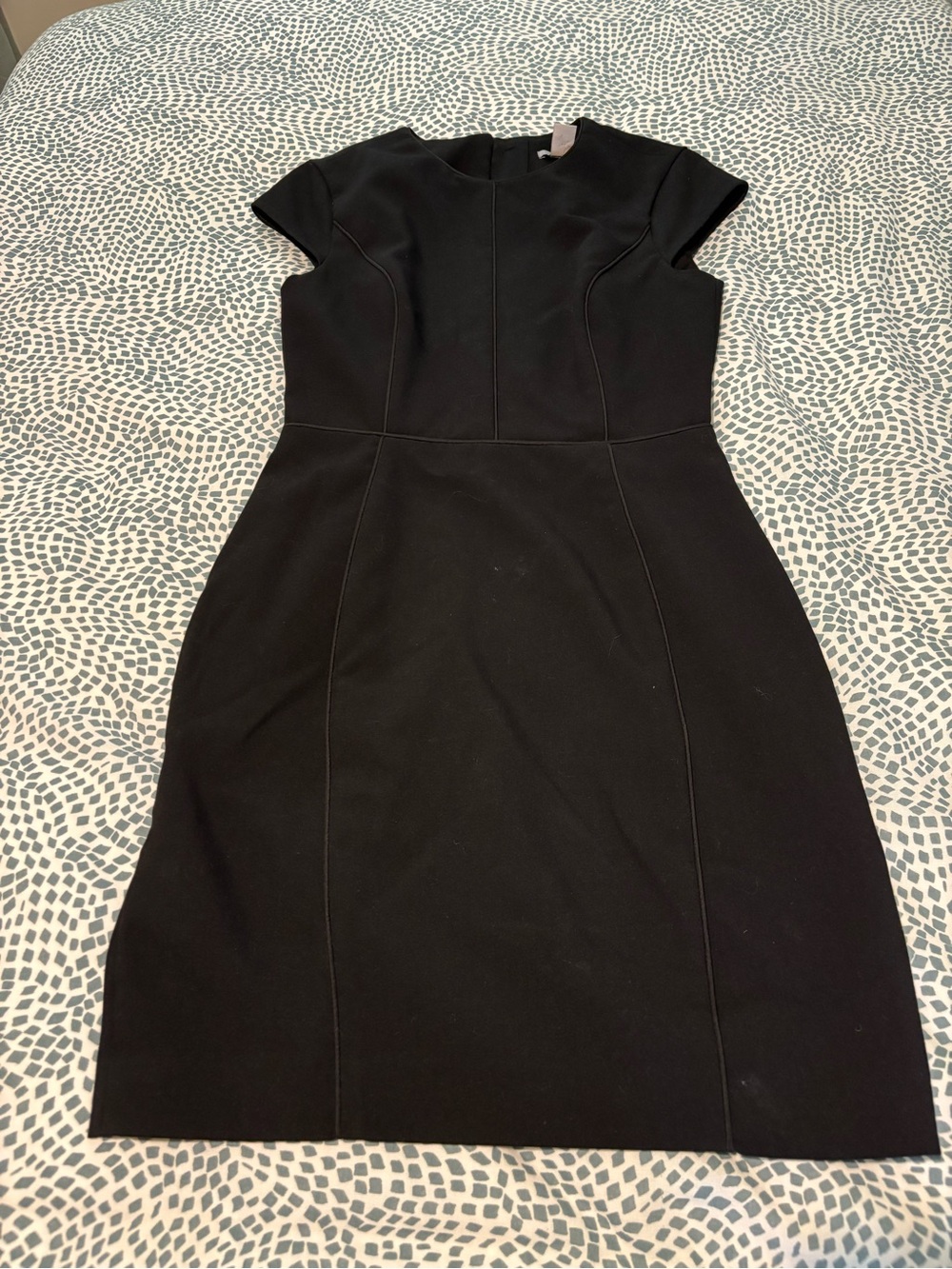 H&M Black Cap-Sleeve Sheath Midi Dress